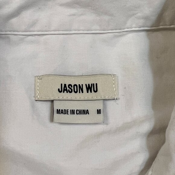 Jason Wu Womens White Button Down Shirt M Cotton Stretch Long Sleeve Oversized - Picture 4 of 11